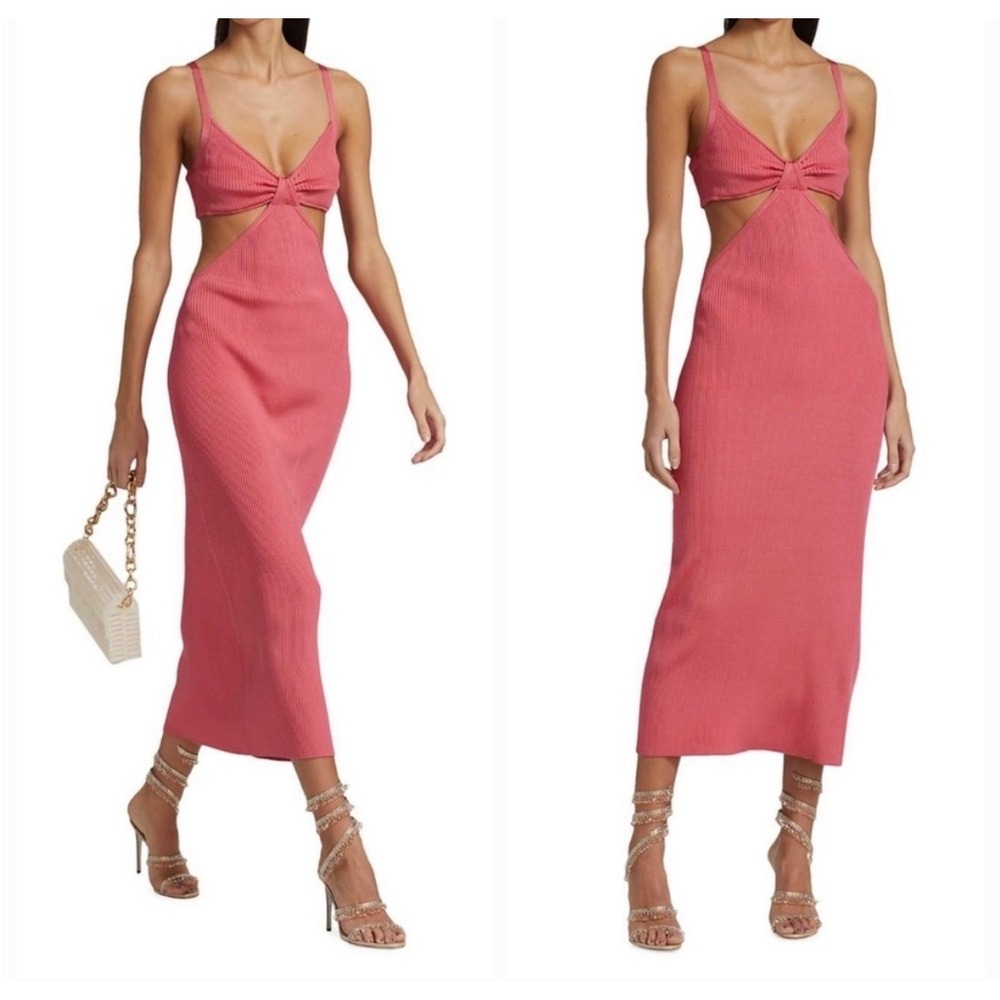 Cult Gaia NEW Serita Knit Blossom Pink Midi Dress Large Sexy Cutout Revolve